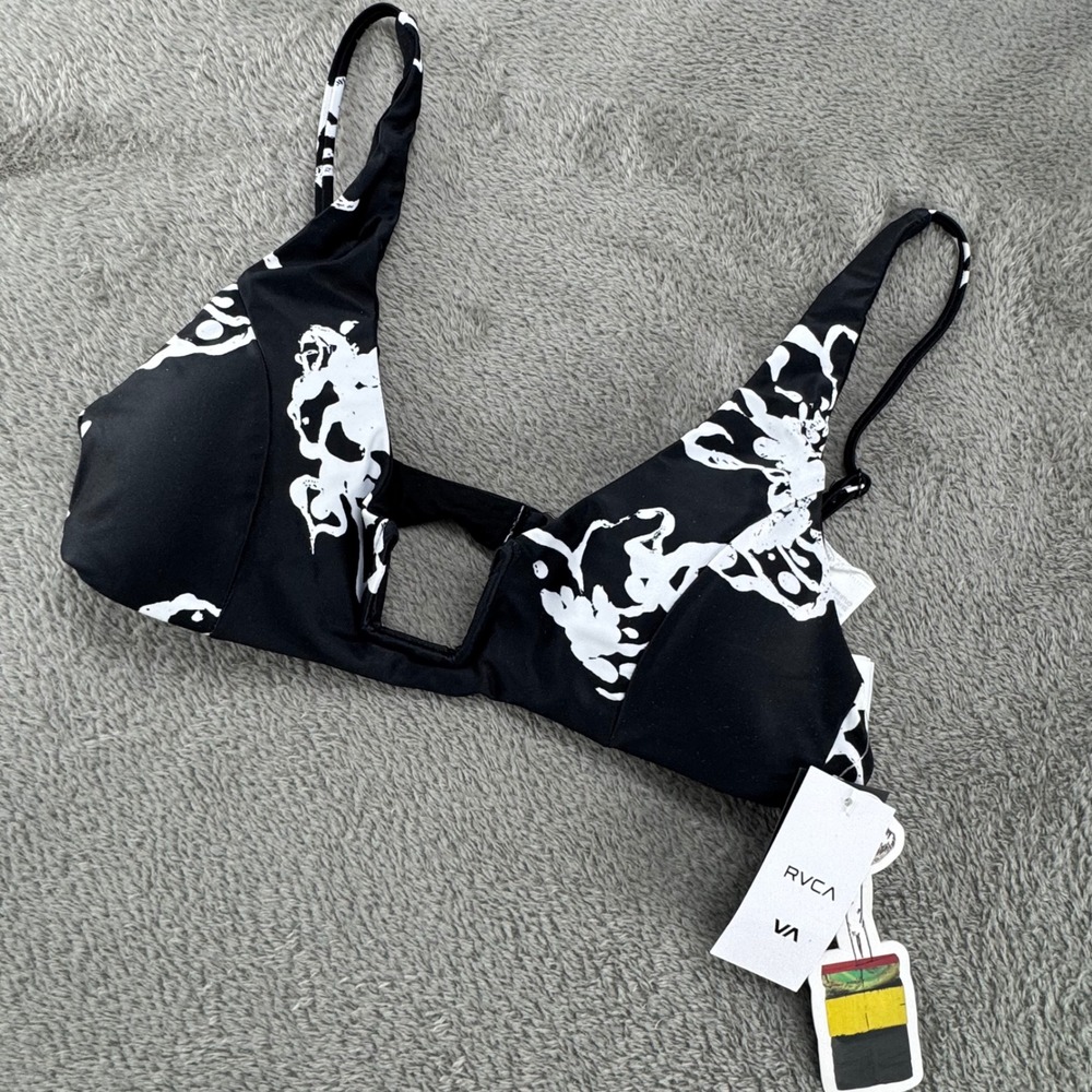 RVCA Sage Floral Bralette Bikini Top‎ Black White Size M XT04TRSB